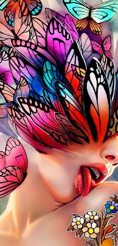 Vibrant surreal butterfly art on mobile wallpaper.