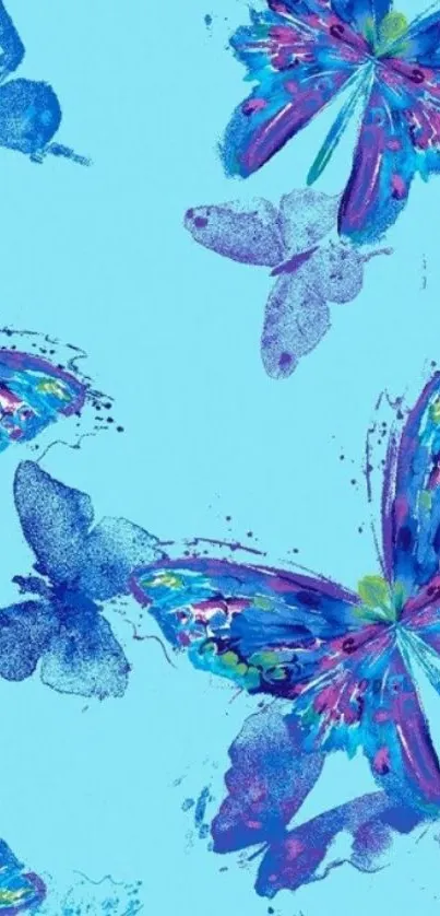 Vibrant blue and purple butterfly wallpaper art.