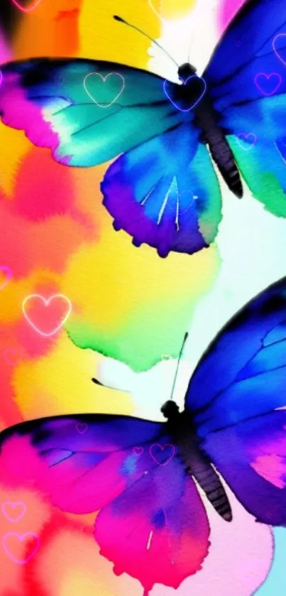 Vibrant butterfly art wallpaper with magenta and blue hues for mobile screens.