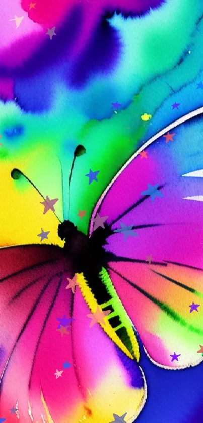 Vibrant watercolor butterfly with radiant colors.