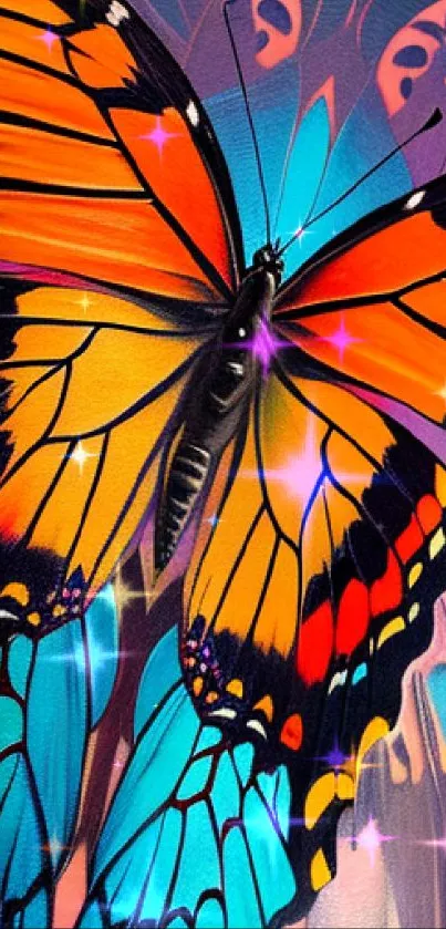 Colorful butterfly tattoo on shoulder mobile wallpaper.