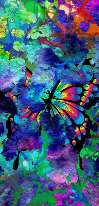Vibrant butterfly in colorful abstract art design for phone wallpaper.
