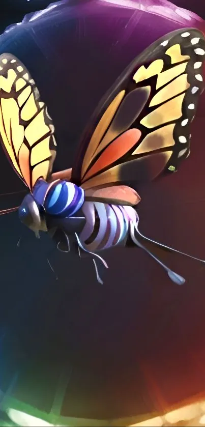 Colorful butterfly with orange wings on vibrant background.
