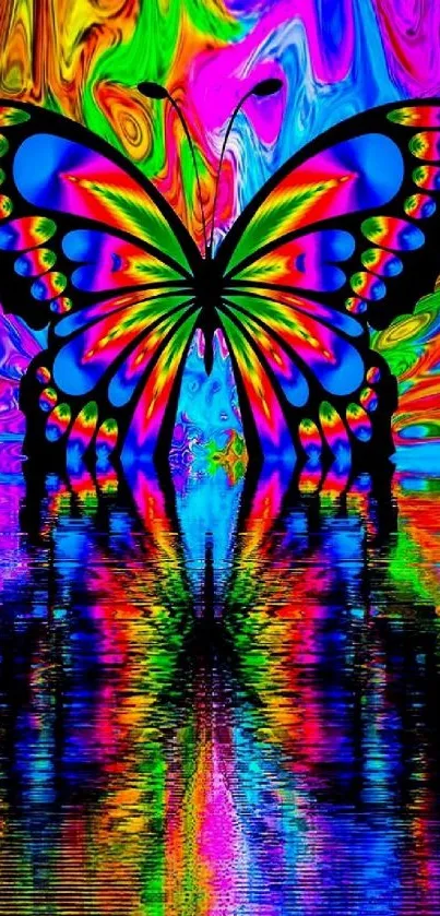 Psychedelic butterfly reflection with vibrant colors