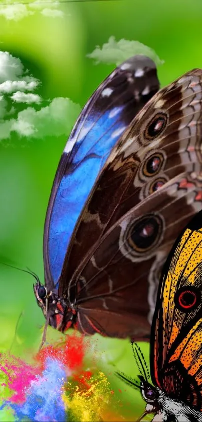 Vibrant butterfly against a lush green background.