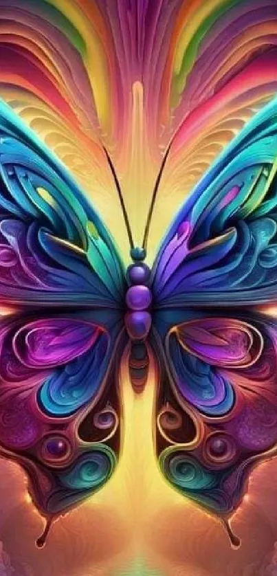 Colorful and surreal butterfly art wallpaper with vibrant abstract design.