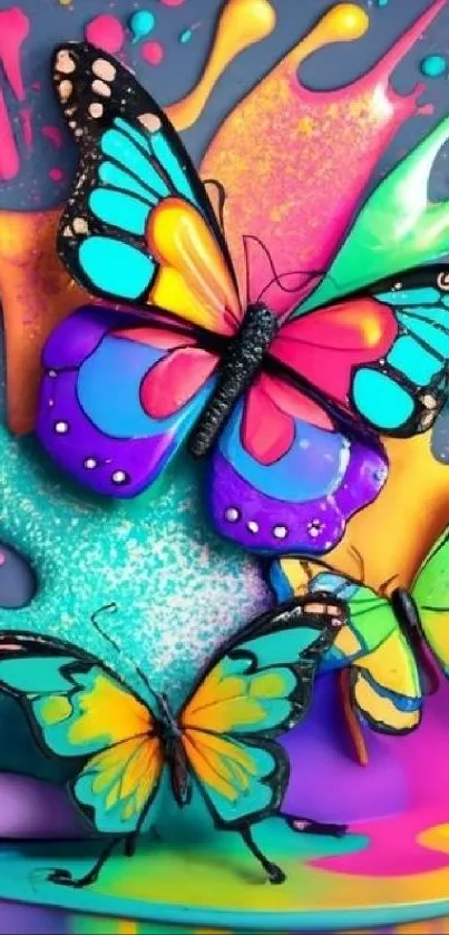 Vibrant butterfly mobile wallpaper with colorful splashes.