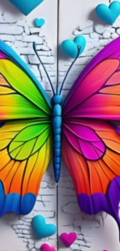 Colorful butterfly art with hearts