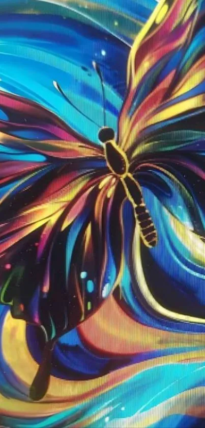 Vibrant abstract butterfly artwork with dynamic colors.