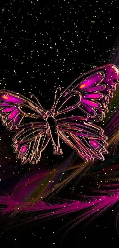 Vibrant butterfly design on black background wallpaper.