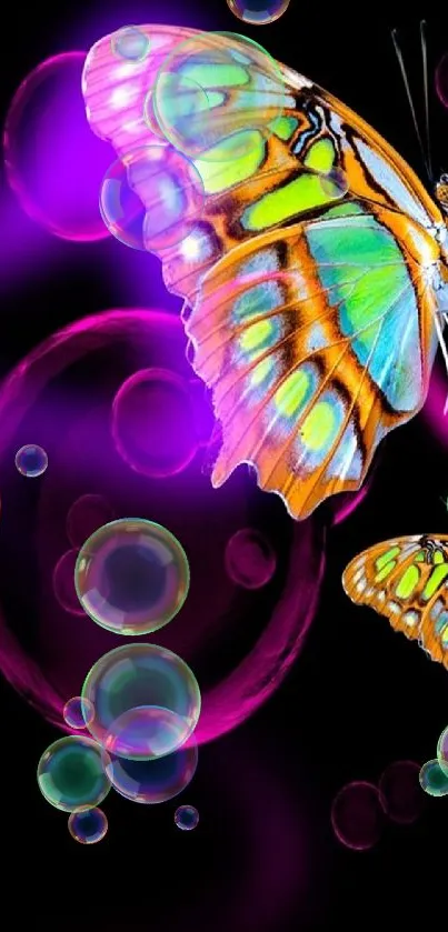 Vibrant neon butterfly art on a dark background, perfect for mobile screens.