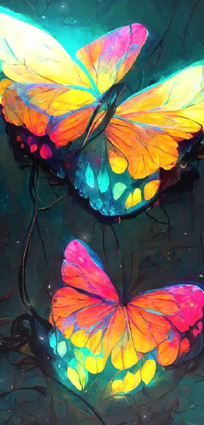 Colorful glowing butterfly mobile wallpaper.