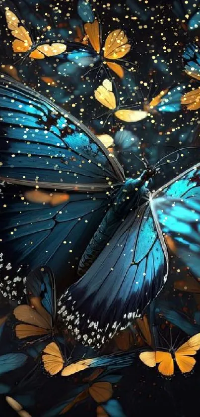 Blue and orange butterfly digital art wallpaper for phones.