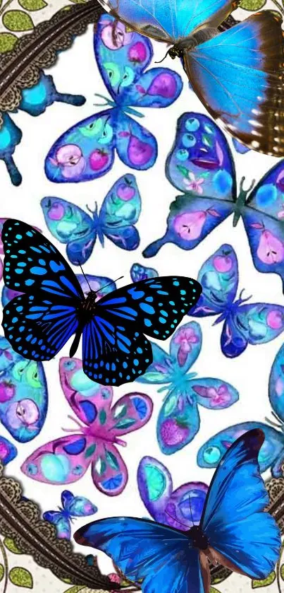 Vibrant blue and pink butterfly wallpaper design for mobile.