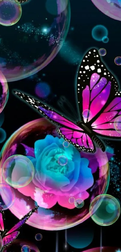 Colorful butterflies and blooms mobile wallpaper.