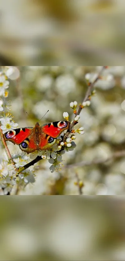 Colorful butterfly on white blossoms wallpaper.