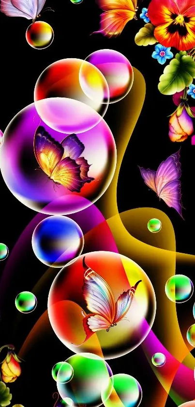 Vibrant butterfly and bubble design mobile wallpaper.