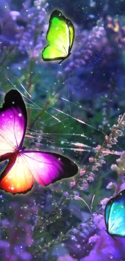 Vibrant butterflies in a colorful nature setting.