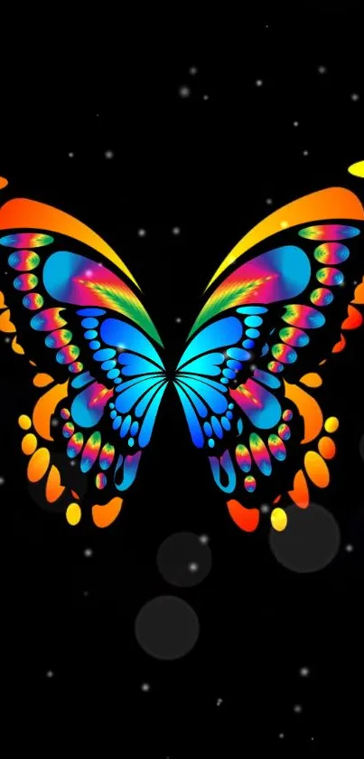 Vibrant butterfly design on black background wallpaper.