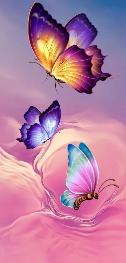 Vibrant butterfly wallpaper in pink and purple hues.