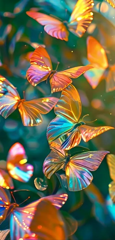 Vibrant butterflies with colorful wings in ethereal light.