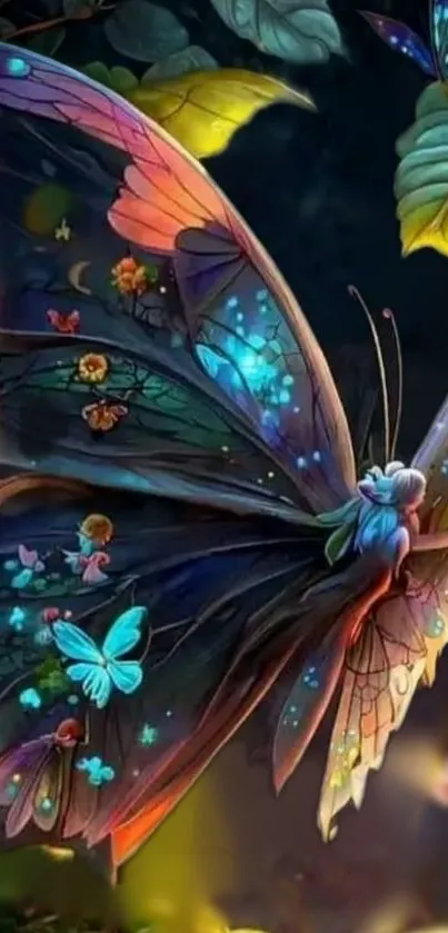 Ethereal butterfly in a vibrant, fantasy dreamscape setting.