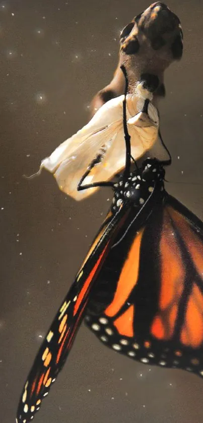 A vibrant butterfly emerging from its chrysalis with artistic background.