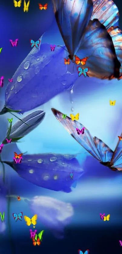 Blue butterfly fantasy wallpaper with vibrant colors.