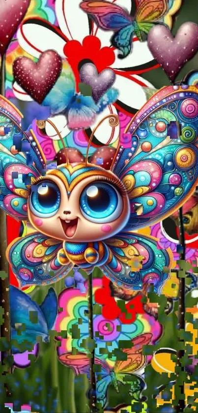 Colorful, cartoon butterfly in fantasy art style with vibrant elements.