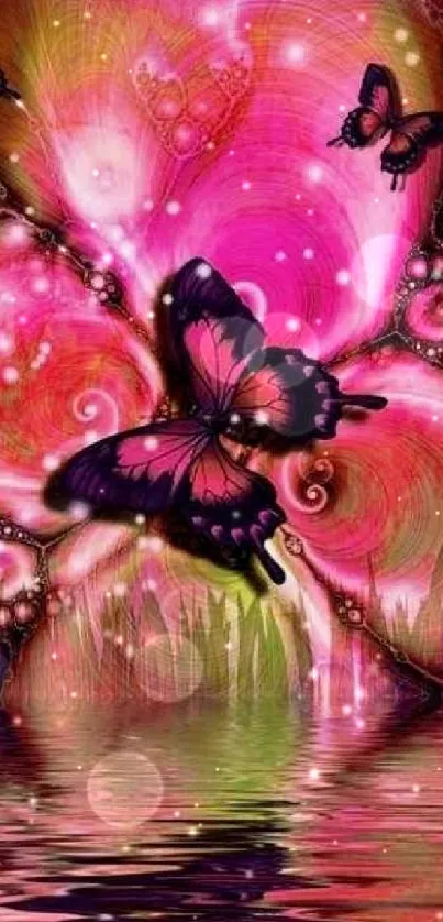 Vibrant fantasy butterfly wallpaper in pink hues.