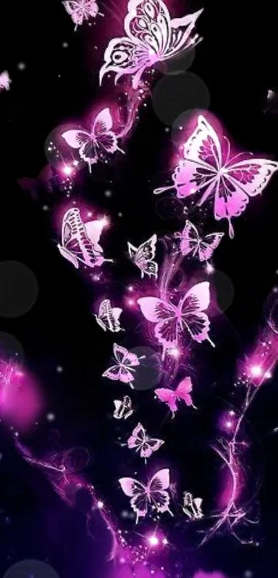 Vibrant fantasy wallpaper with pink butterflies.