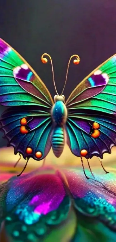 Vibrant butterfly art with colorful wings on a flower.