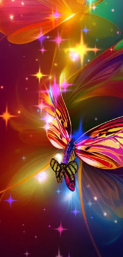 Vibrant fantasy butterfly wallpaper with vivid colors and glowing effects.