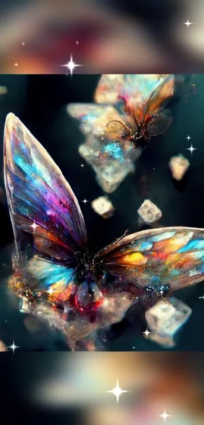 Vibrant fantasy butterfly with crystals.