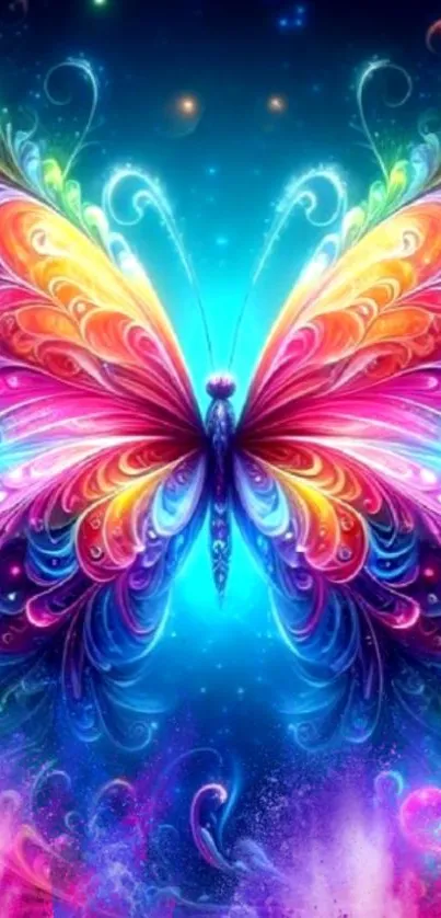 Colorful butterfly fantasy art wallpaper with glowing wings.