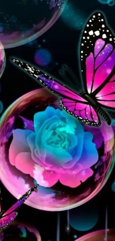 Vibrant pink butterfly wallpaper with fantasy design.