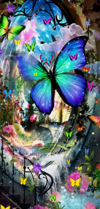 Colorful fantasy wallpaper with butterflies.