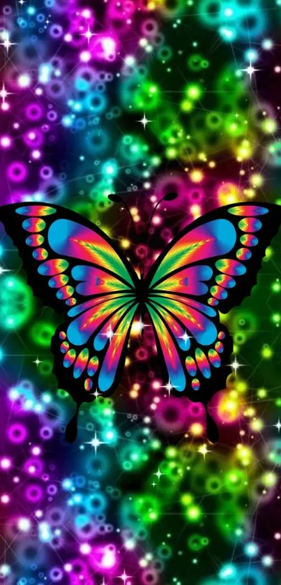 A vibrant fantasy butterfly on a colorful background.