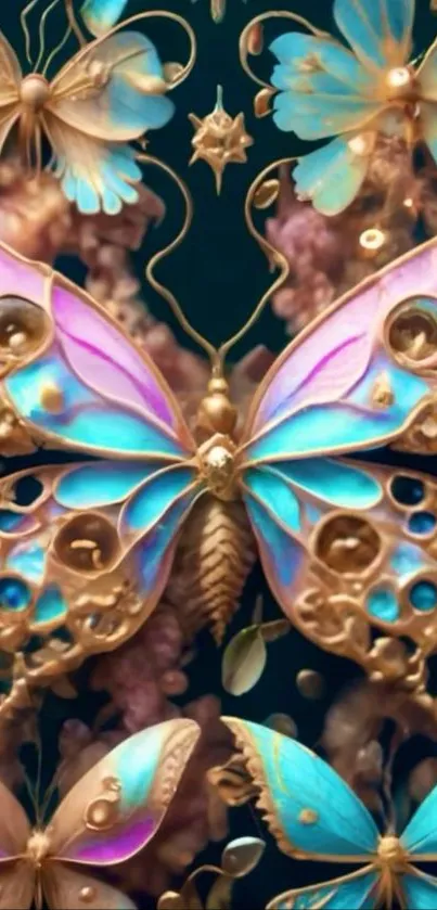 Vibrant butterfly fantasy design with teal and gold tones.