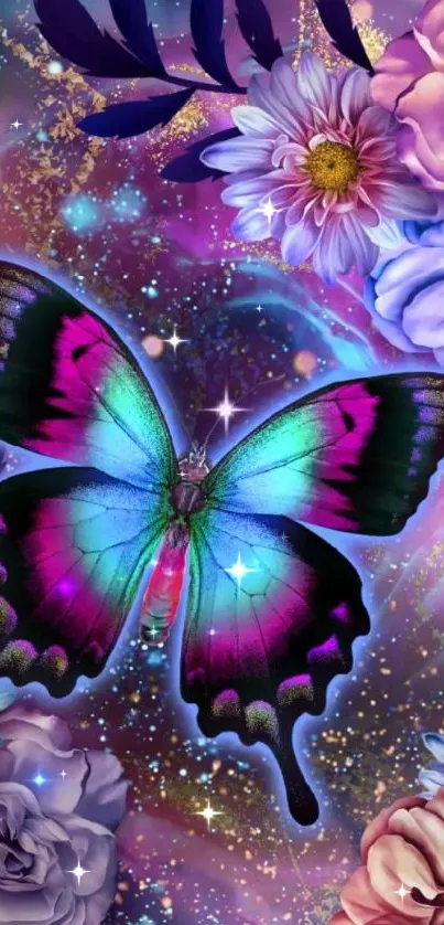 Vibrant butterfly with floral designs in fantasy colors.