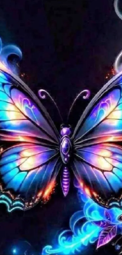 Vibrant neon butterfly wallpaper with glowing wings.