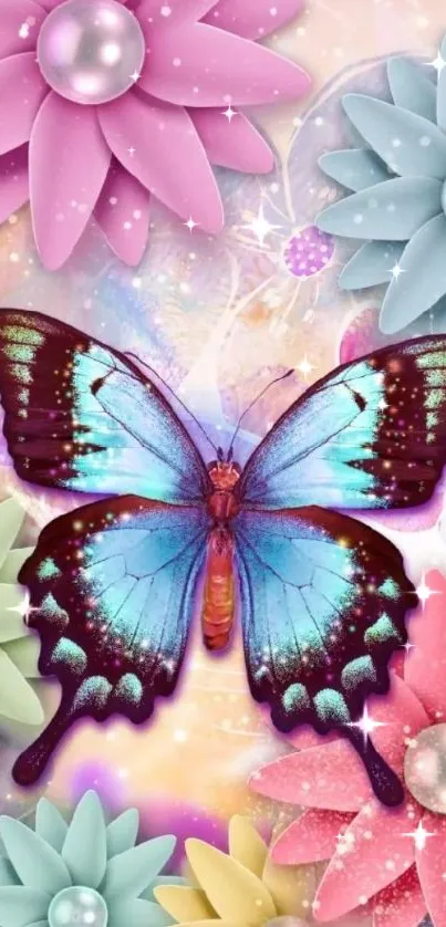 Colorful butterfly and floral mobile wallpaper.