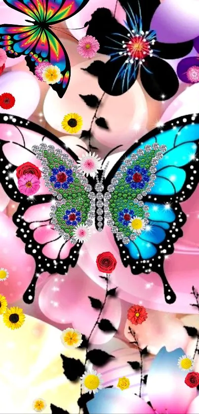 Colorful butterfly and floral wallpaper for phones.