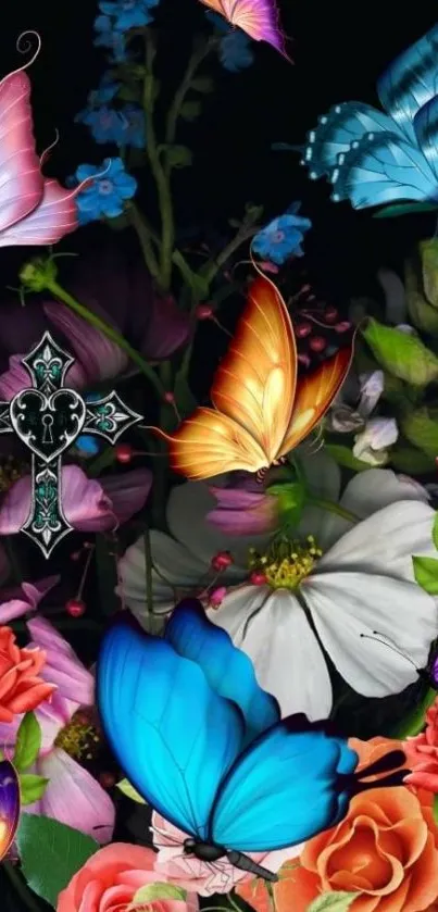 Colorful flowers and butterflies artistic wallpaper