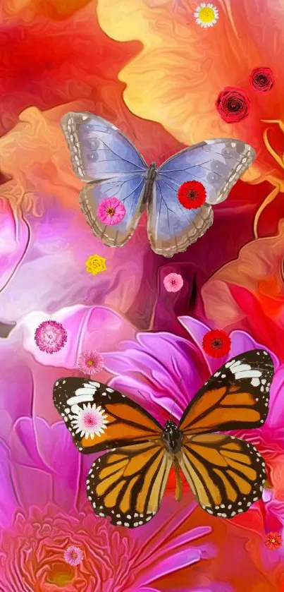 Colorful butterfly and flower wallpaper art.