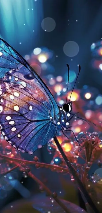 Vibrant butterfly resting on colorful flowers in a mesmerizing nature scene.