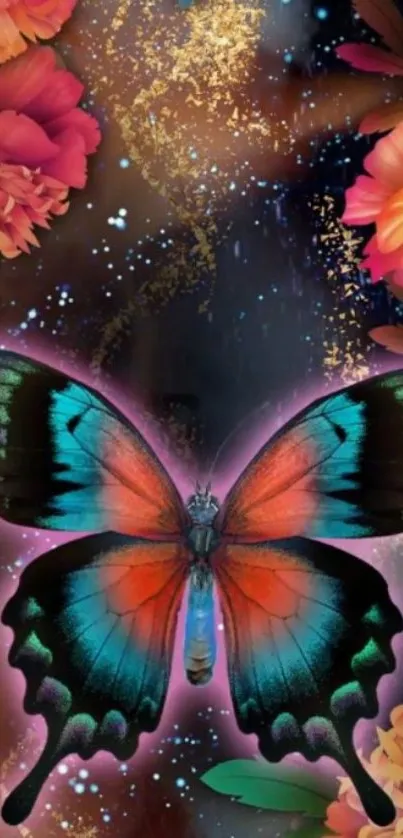 Vibrant butterfly and flowers mobile wallpaper