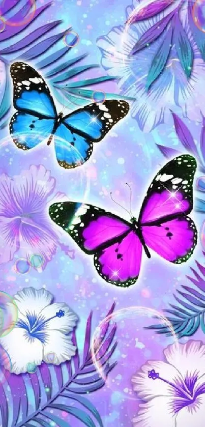 Colorful butterfly and floral phone wallpaper.