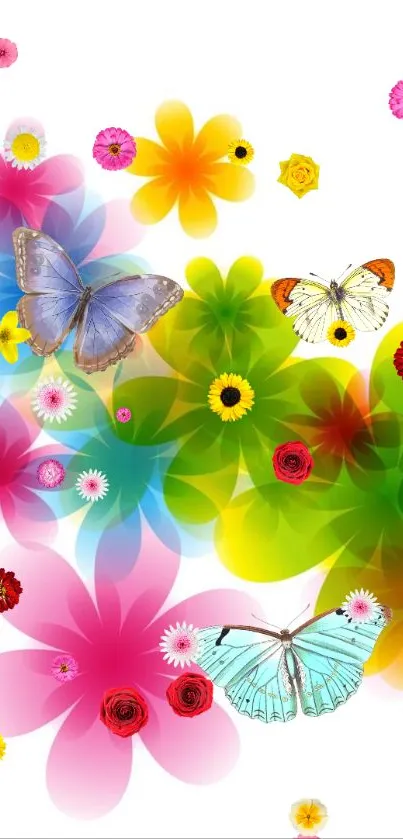 Colorful butterfly and floral design mobile wallpaper.