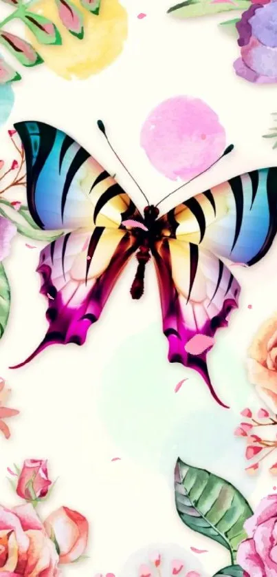 Vibrant butterfly with floral design wallpaper.